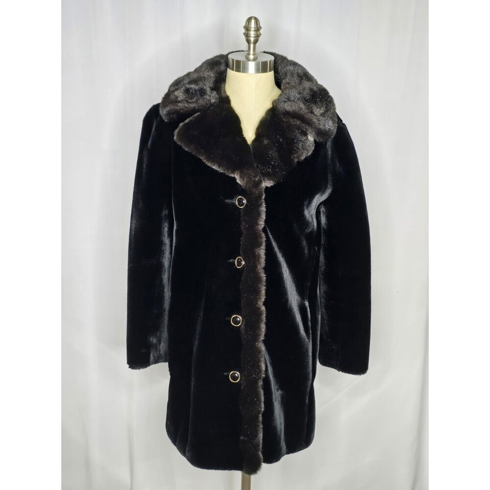 Vtg Black Woman's Faux Fur Coat Mink Collar & Trim Borgazia Dubrowsy  Joseph
